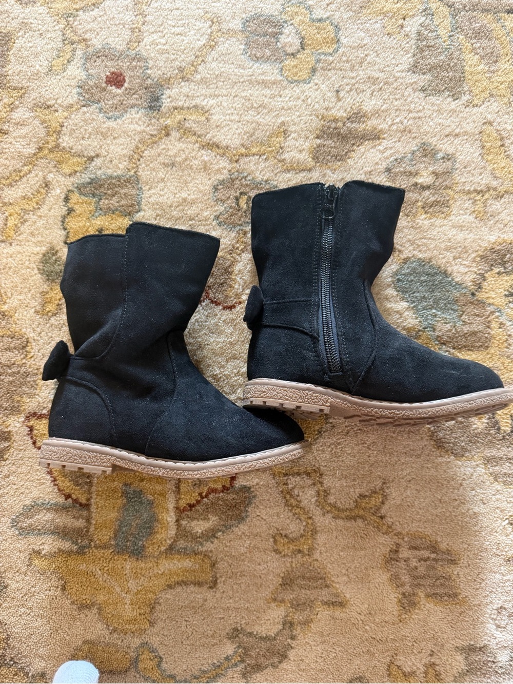 Cat & Jack Girls Black Suede Ankle Boots with Side Zip